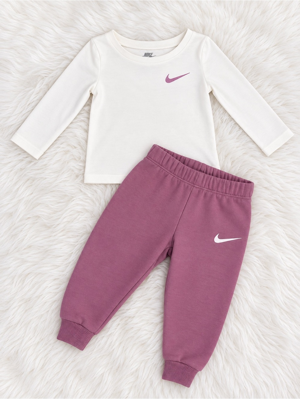 Nike Cream Long-Sleeve Top with Mauve Jogger Pants - Kids